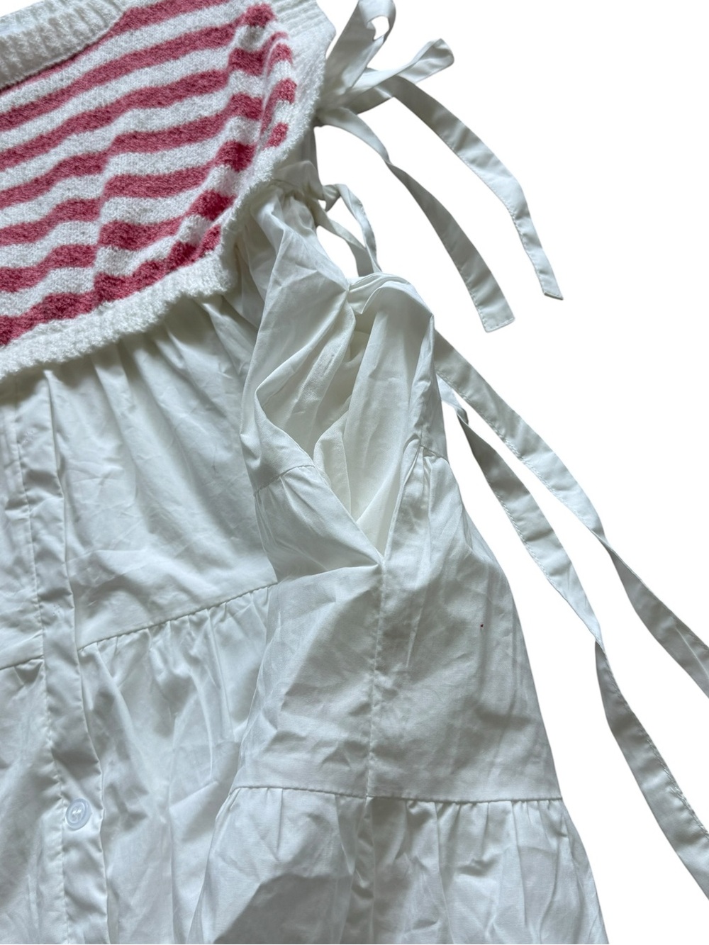 How Very Loved Striped Sweater Mini Dress Coastal Cottagecore Boho Tie Size M - Picture 10 of 13